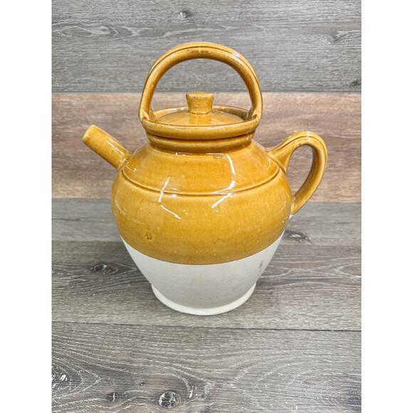 Vintage Grespots Digoin France Glazed Stoneware Jug Pitcher 13” Tall With Lid